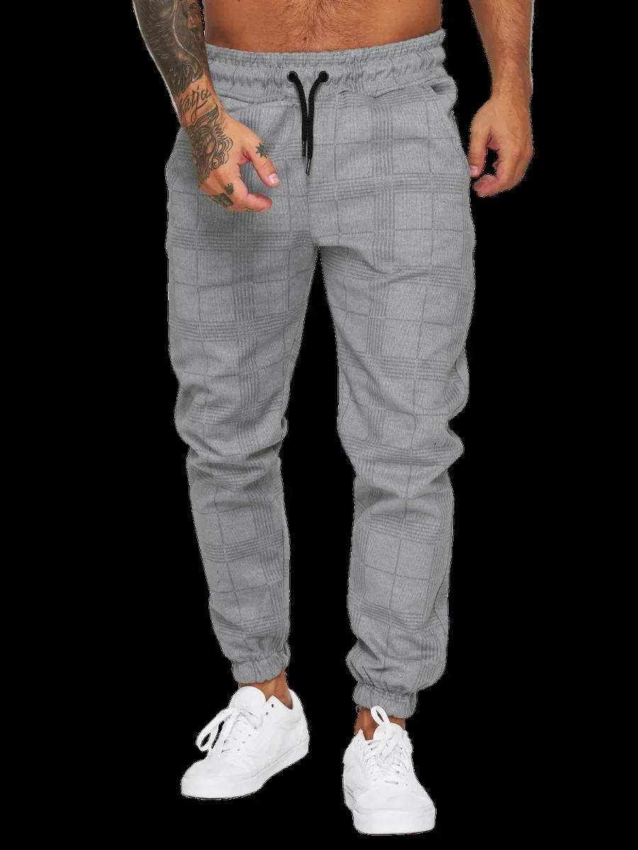 2026 Men's Casual Jogger Pants Plaid Design Trousers Fashion Streetwear Cargo Pants Men Fitness Gyms Sweatpants Mens Trousers