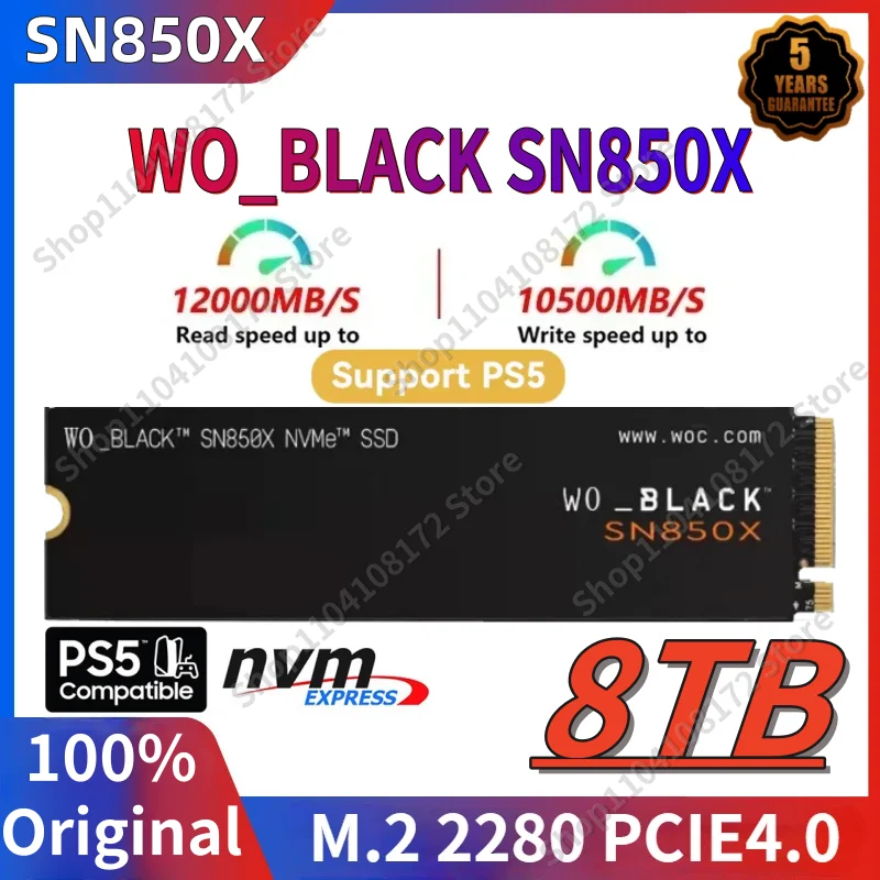 Western-unidad interna de estado sólido para juegos, SSD negro original, 8TB, NVMe, SN770, SN850X, Gen4, PCIe, M.2, 2280, 3D, NAND, para PC, PS5