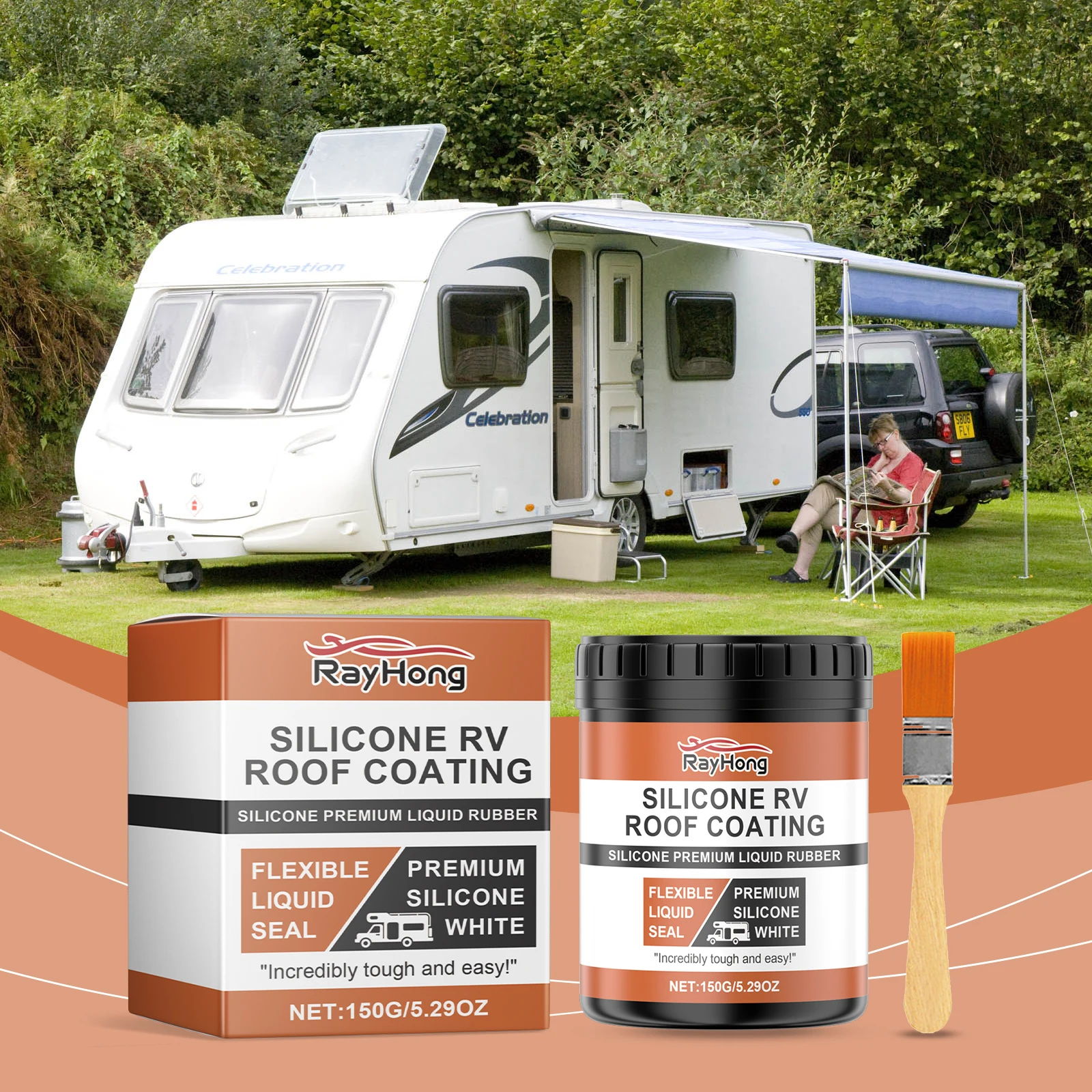 High-Performance Silicone RV Roof Sealant-Waterproof Coating for Motorhome Roof Repair, Leak Prevention&Wood Surface Protection