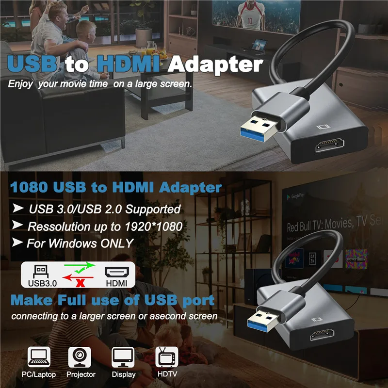 USB 3.0 zu HDMI Adapter 1080P USB zu HDMI Konverter USB A zu HDMI Kabel 60Hz Audio Video Adapter für PC HDTV Laptop Projektor – Detail 7