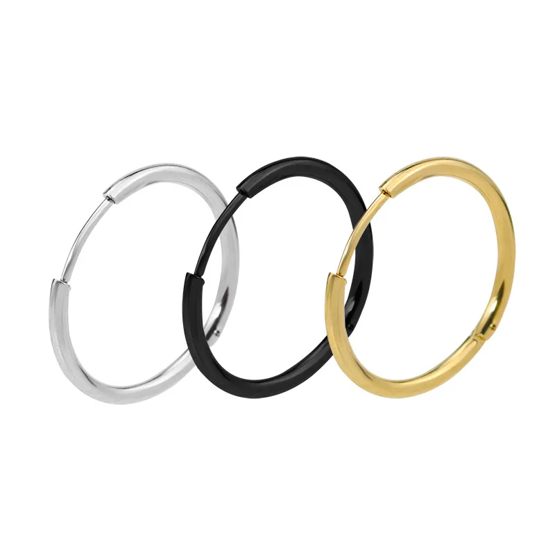 From 6 To 8mm Stainless Steel 1.6mm Classical Round Hoop Earrings Black Steel Gold Color Earring IP Plating No Fade Allergy Free