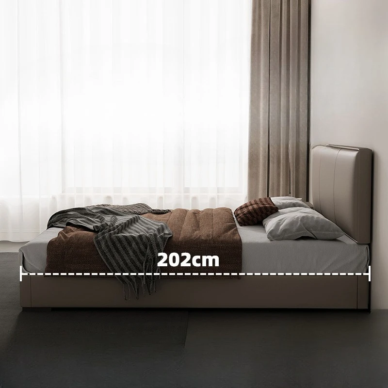 Leather, soft bag bed, simple, minimalist, first layer cowhide, second bedroom, small apartment, double