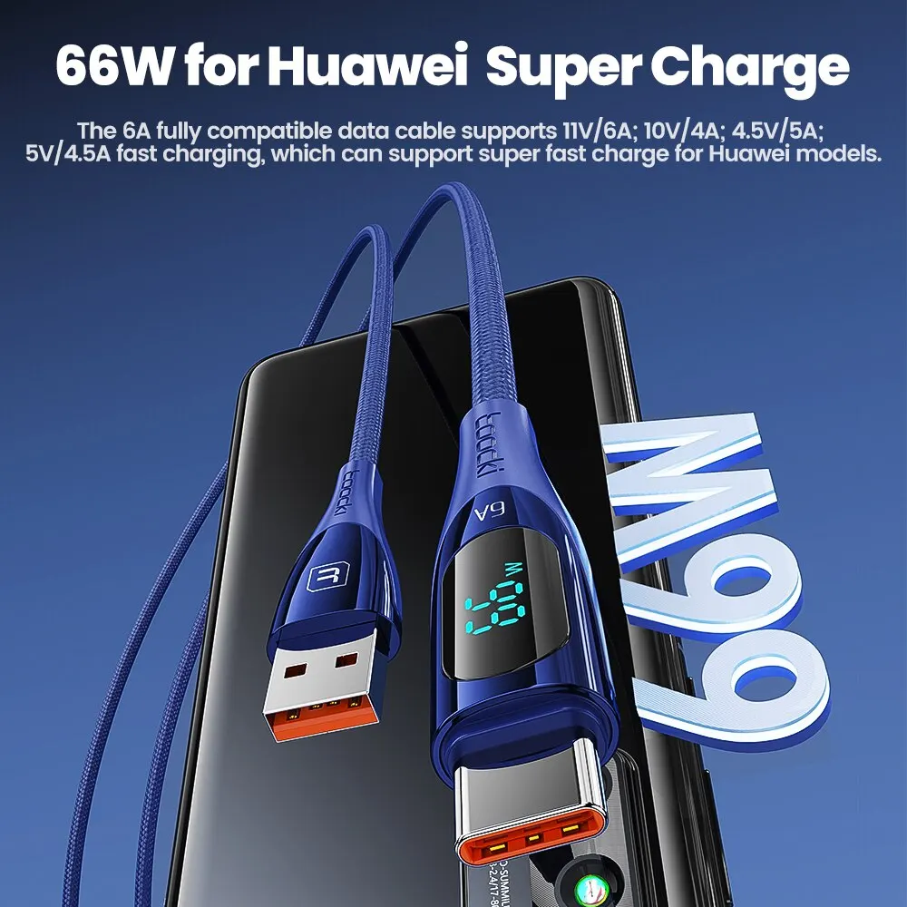 Toocki USB A To Type C Cable 6A For Huawei Honor Xiaomi Samsung Super Charge 66W Fast Charging Zinc Alloy Data Cable Wire Cord
