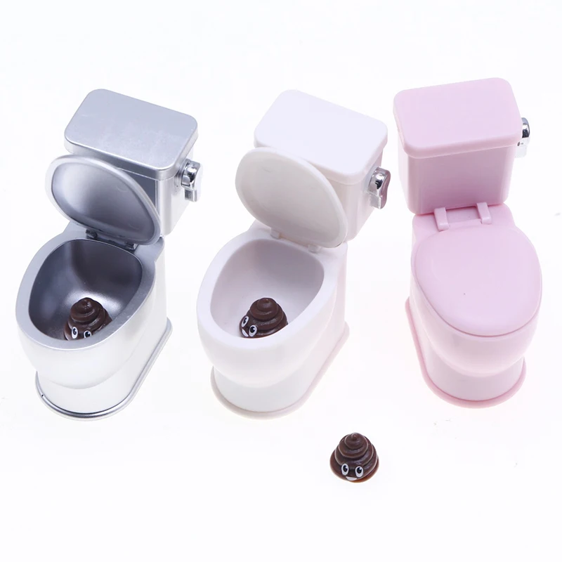 1 Set 1:12 Dollhouse Miniature Plastic Simulation Toilet Toy W/Poo Flushing Sound Bathroom Decor Toy Doll House Accessories