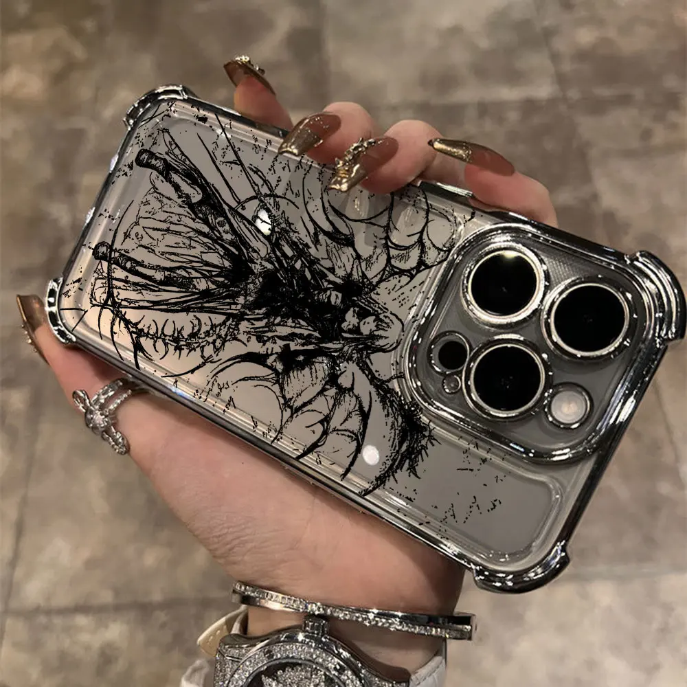 luxury bloodsacrifice Black Angel Death demon Plating Case For iPhone 16 15 14 13 12 11 Pro Max X XR XSMax 7 8 Plus Shockproof #2