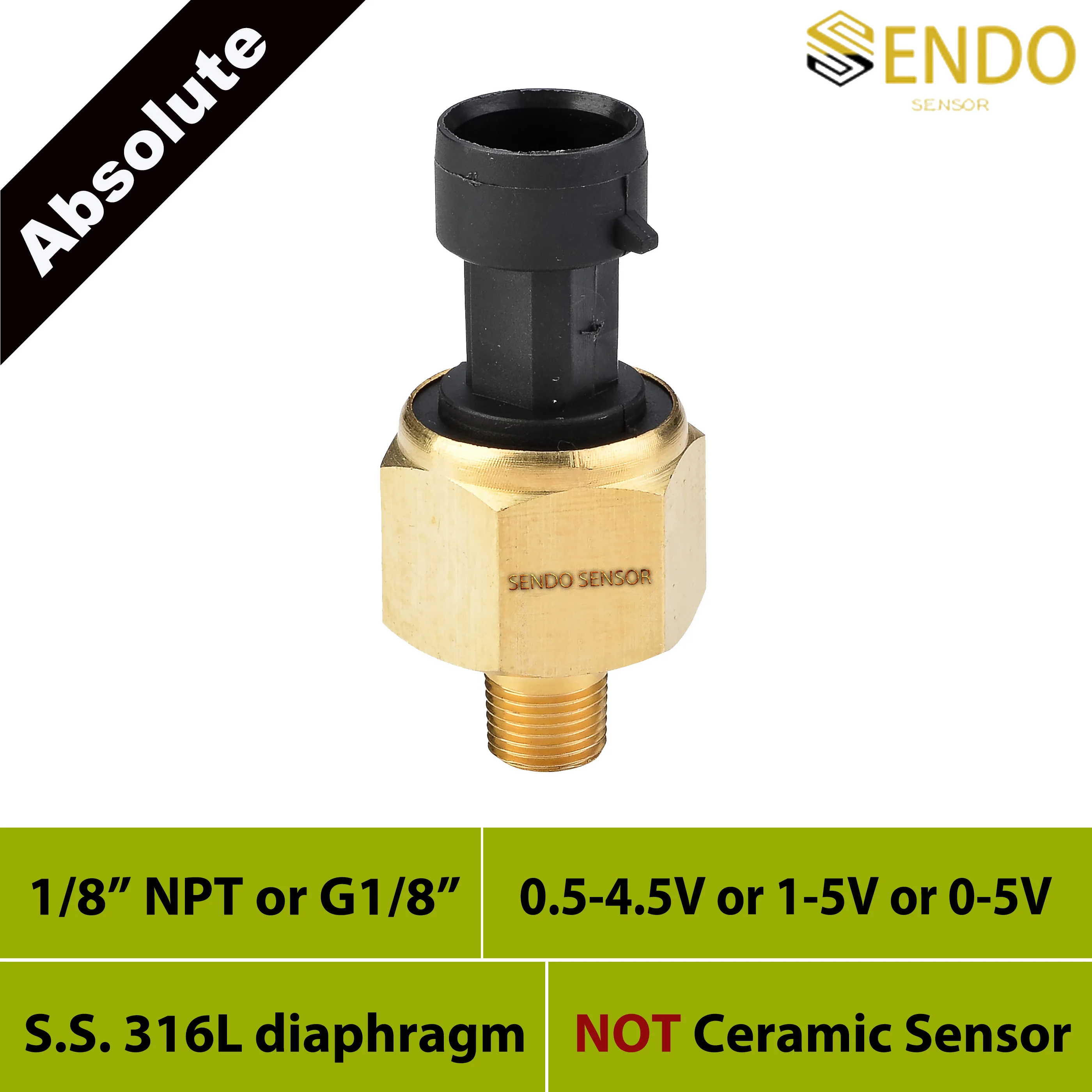 Absolute Pressure Sensor Transmitter G1/8' NPT Thread 30psia 50psi Abs 75psi 400kpa 10bar 0.5 4.5V 0 5V 1 5V Signal 5V 12Vdc