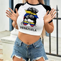 Women Aesthetic Ulzzang T-shirt Venezuela Graphic Y2k Cropped Tee Shirt Funny Mange Crop Top Vintage Gothic Tshirt Clothes Femme