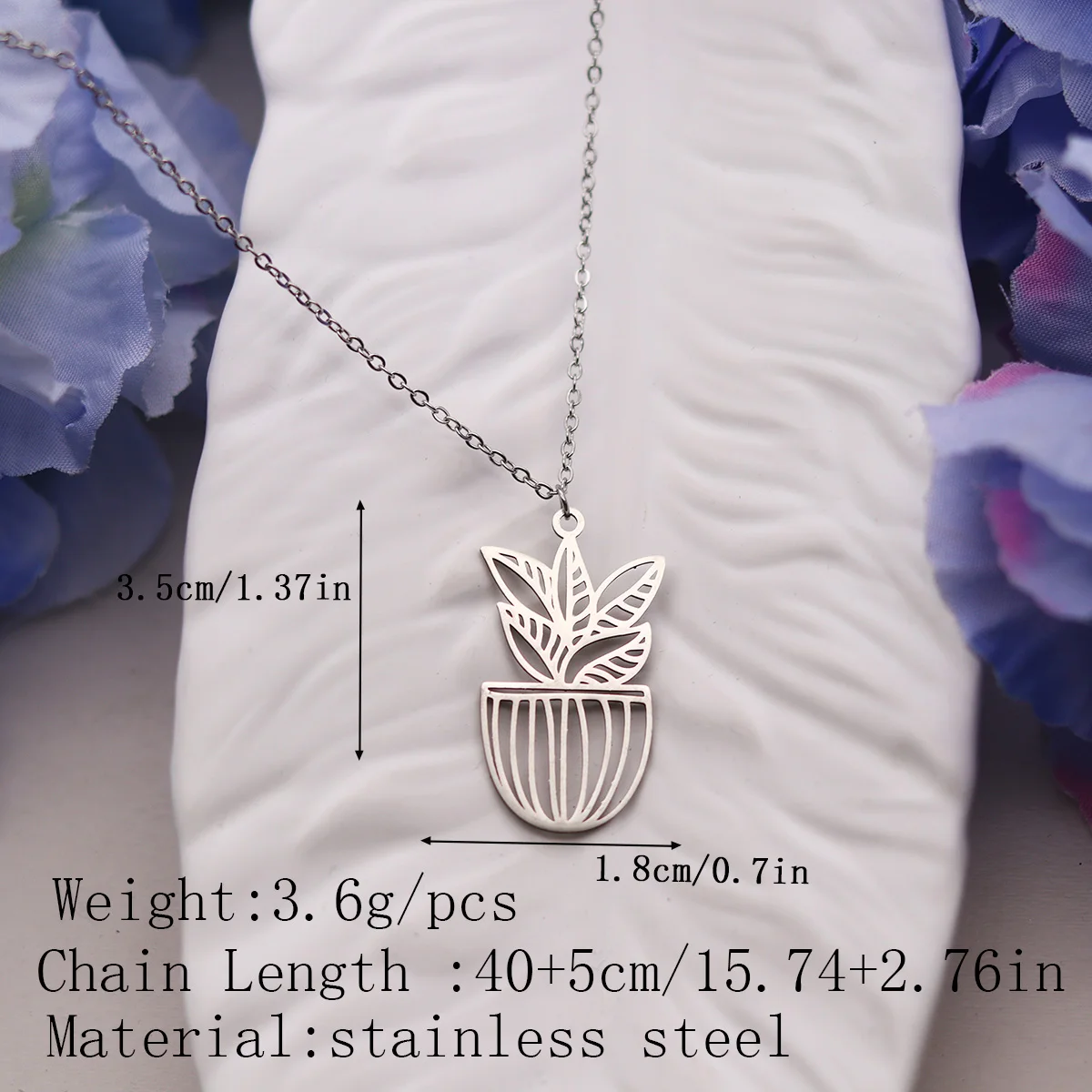 كينيتيال فريد بوعاء النبات قلادة قلادة المرأة مجوهرات من صلب لا يصدأ يترك القلائد الفتيات Collares اكسسوارات Mujer #2