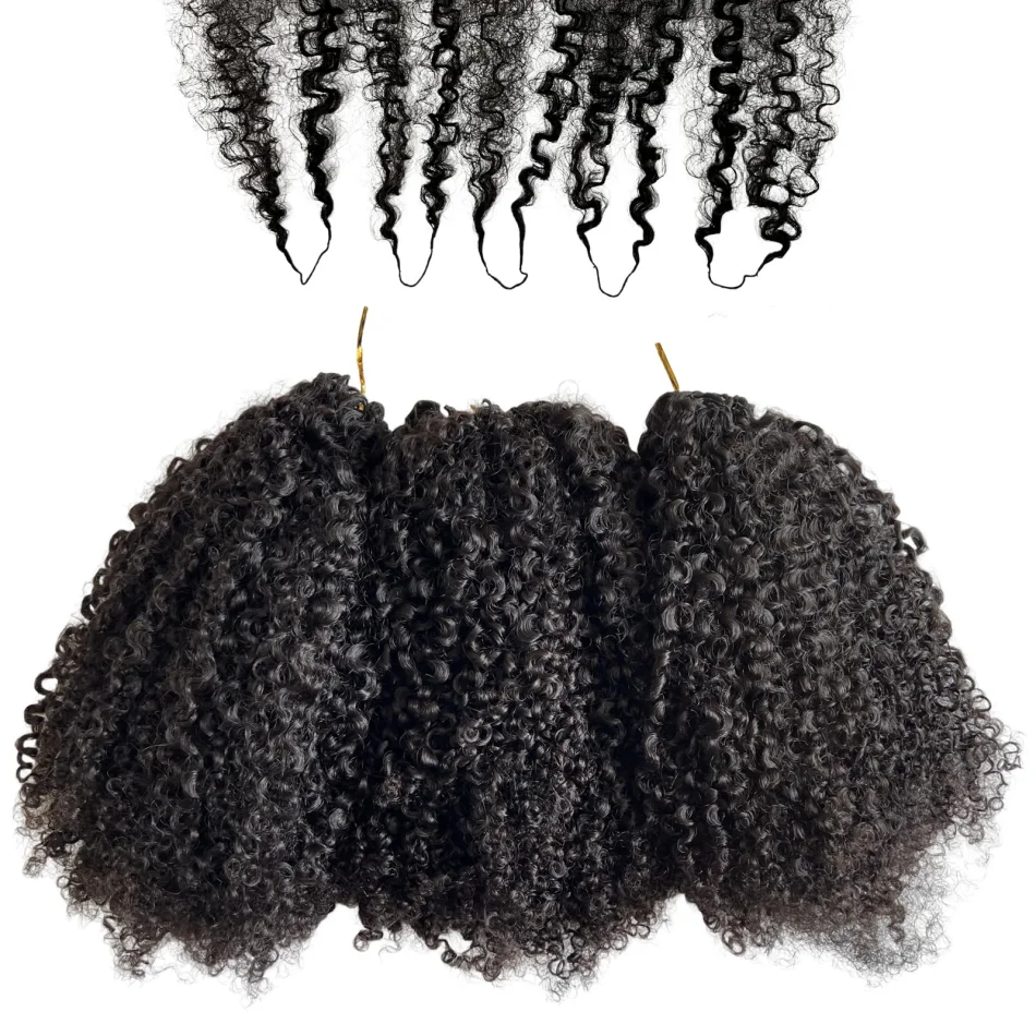 Voorgescheiden Feather Kinky Curly Crochet Haarverlengingen van Echt Haar, Voorgeknoopt met Knotless Strings, Verlenging voor Vlechten en Twists, 20 inch - afbeelding 1