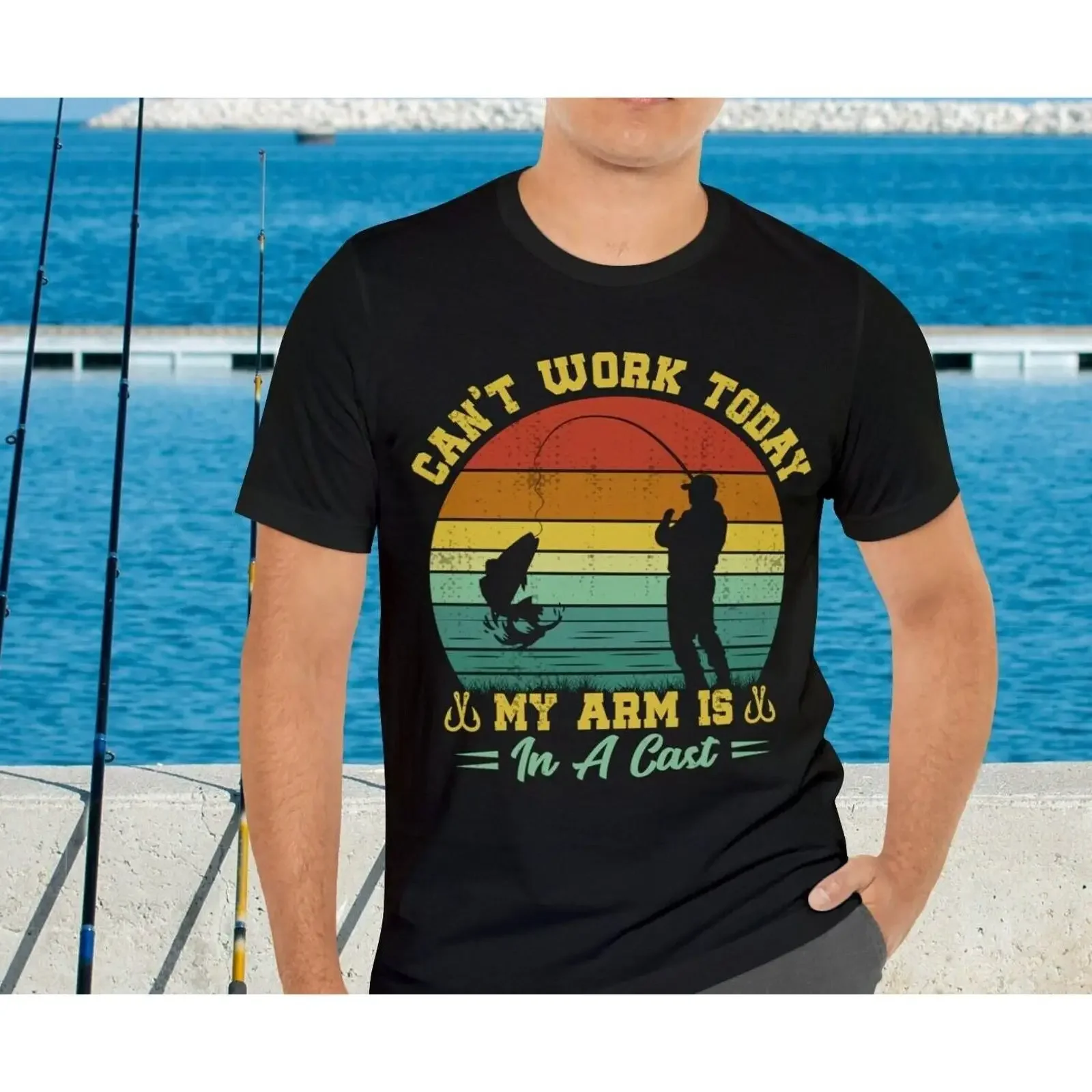 Can't Work Today My Arm Is In A Cast Funny Fishing T Shirt Vintage Fisherman for Lovers Father's Day vintage Washed Slightly