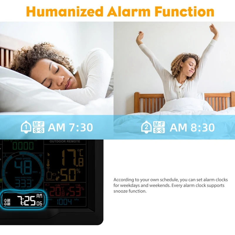 PT3390A Wireless Weather Station Temperature Humidity Sensor Wind Direction And Speed Barometric Alarm Clock EU Plug