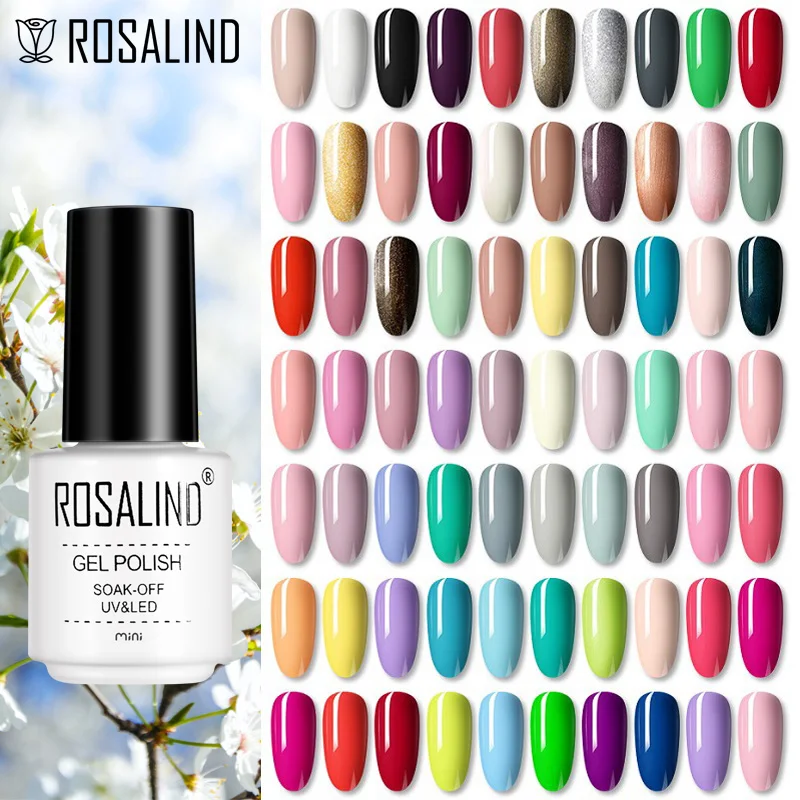 ROSALIND Pure Color Nail Gel Polish Macaron Hybrid Varnish Semi Permanent Nail Art Design Soak Off Top Base UV Gel Nail Polish