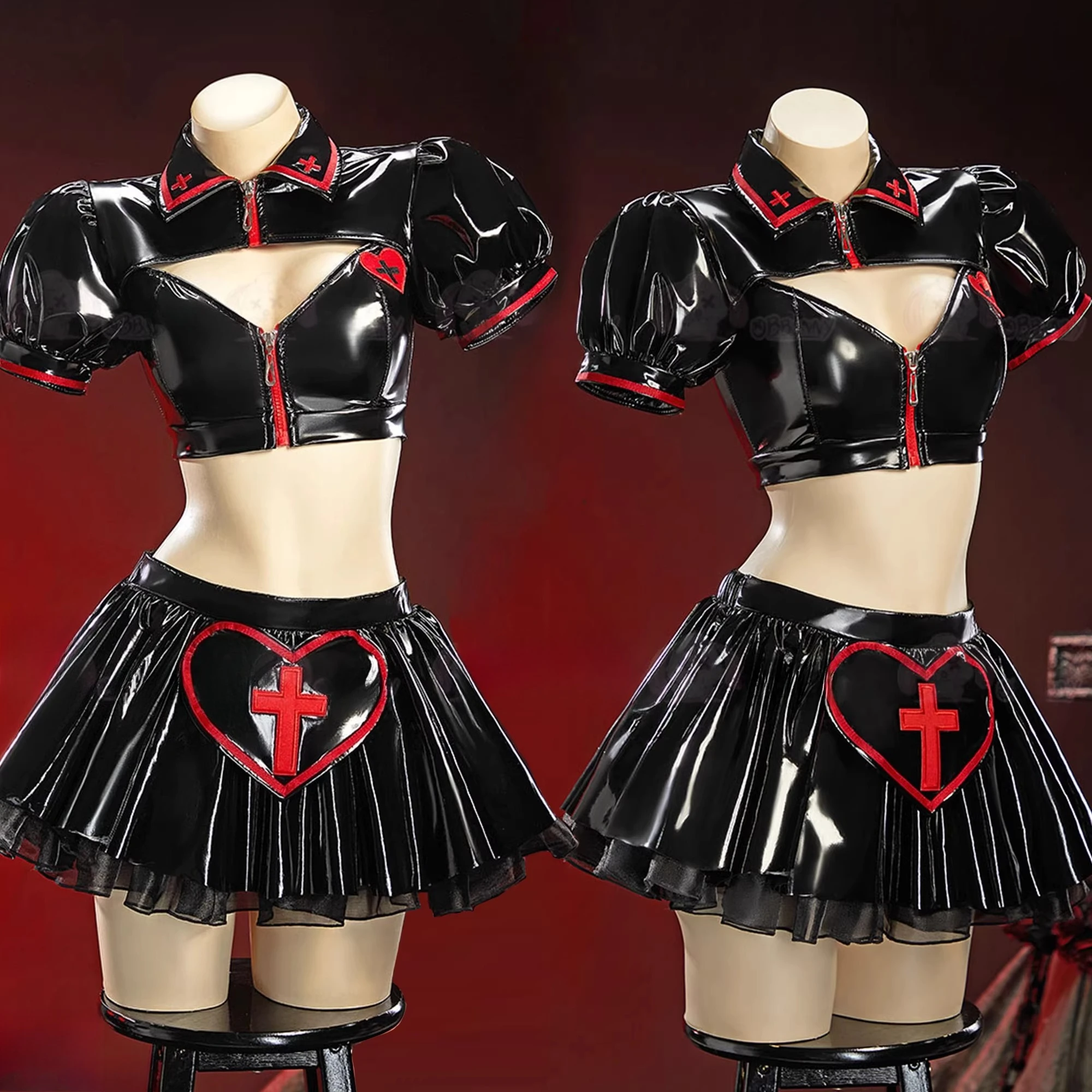 

Original heartthrob little nurse Cosplay Costumes PU leather set sweet girl Y2k subculture sexy mini skirt HCos