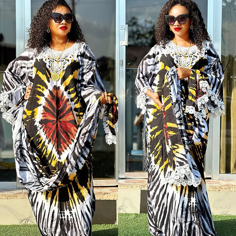 Africa Dress for Women for Evening Party Autumm Elegant Print O-neck Maxi Dress Muslim Fashion Abaya Dashiki African Clothing