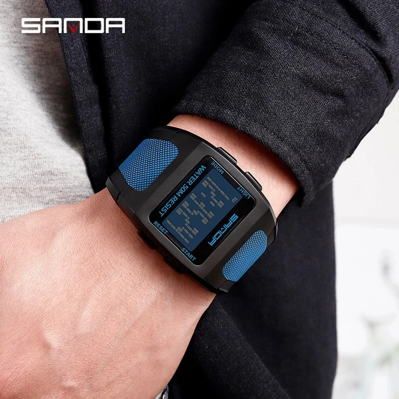 SANDA Mens Electronic Watch Fashion HD LED Display Wearable Case Waterproof Silicone Strap Men\'s Watches Relogio Masculino 222