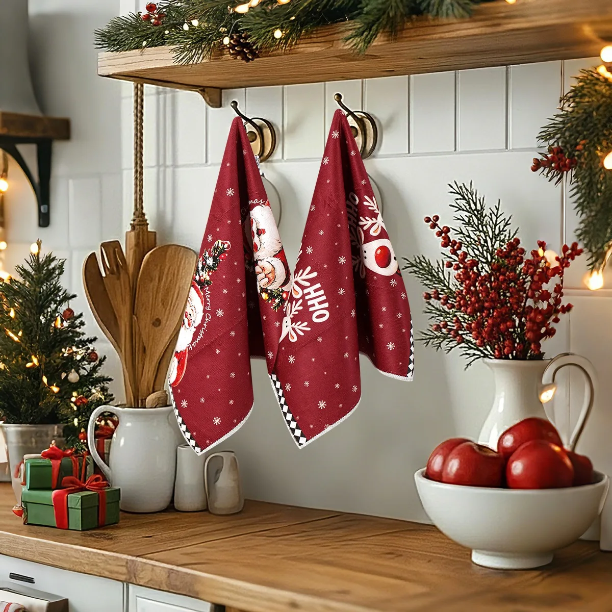 2 Stück Frohe Weihnachten Handtücher Retro Weihnachtsmann Rentier Saugfähige Küchentücher Navidad Weihnachtsdekoration für Zuhause 2026 – Detail 9