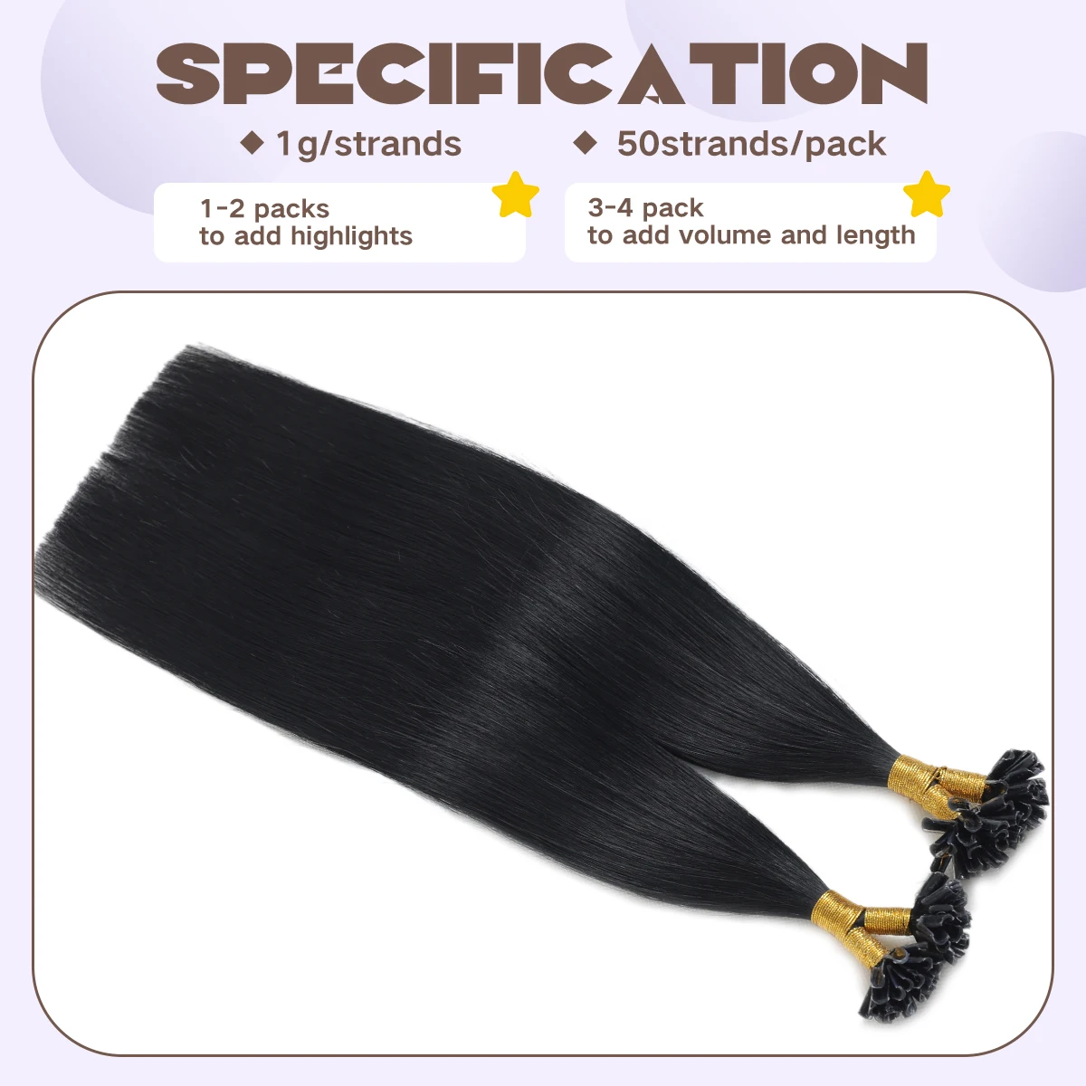 Sindra Nail Tip Hair Extensions Human Hair Pre Bonded Hair Extensions 14-20inch Jet Black Hair Extensions for Women