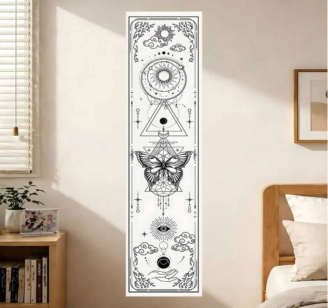 Gothic Witchy Sun Moon Vertical Tapestry, Black White Butterfly Wall Hanging, Aesthetic Home Decor for Bedroom Living Room