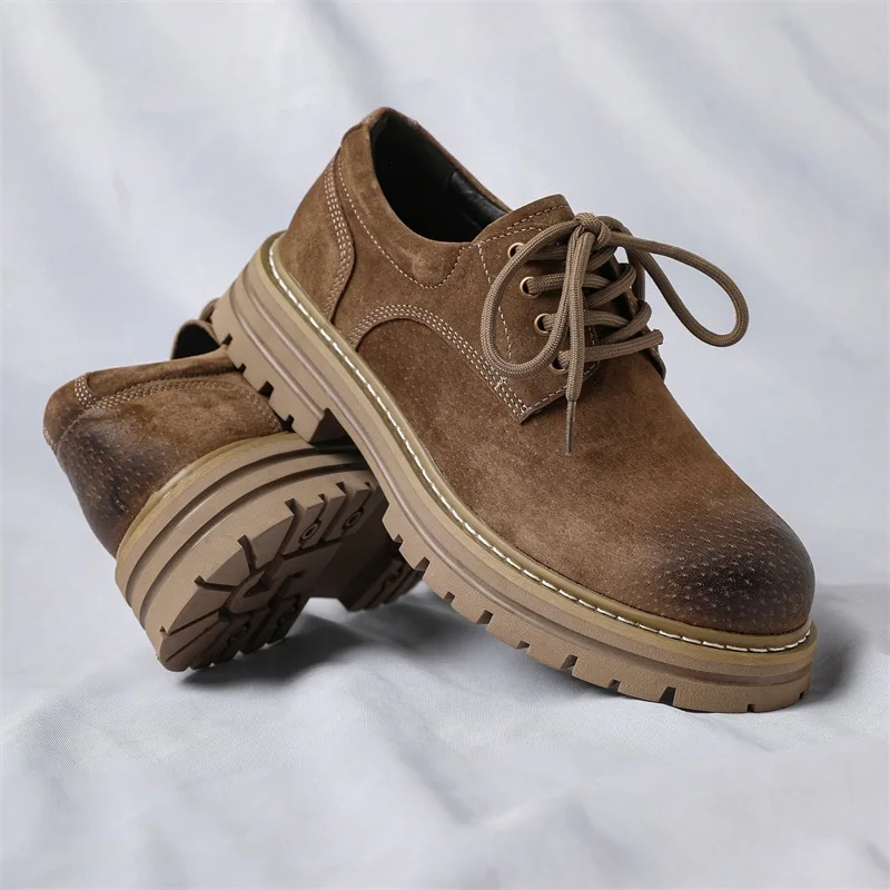 

Workwear shoes British retro outdoor low cut boots for men thick soled height increasing anti slip hiking boots