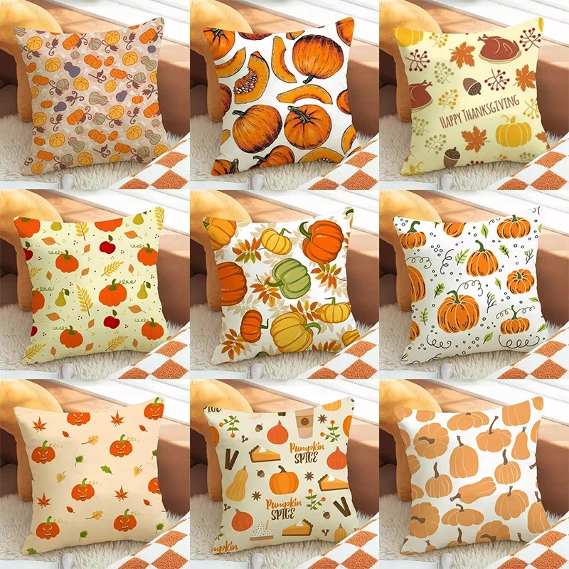 Pumpkin Print Pillowcase Autumn Harvest Festival Pillowcase 45x45cm Living Room Sofa Cushion Cover Bedroom Room Home Decoration