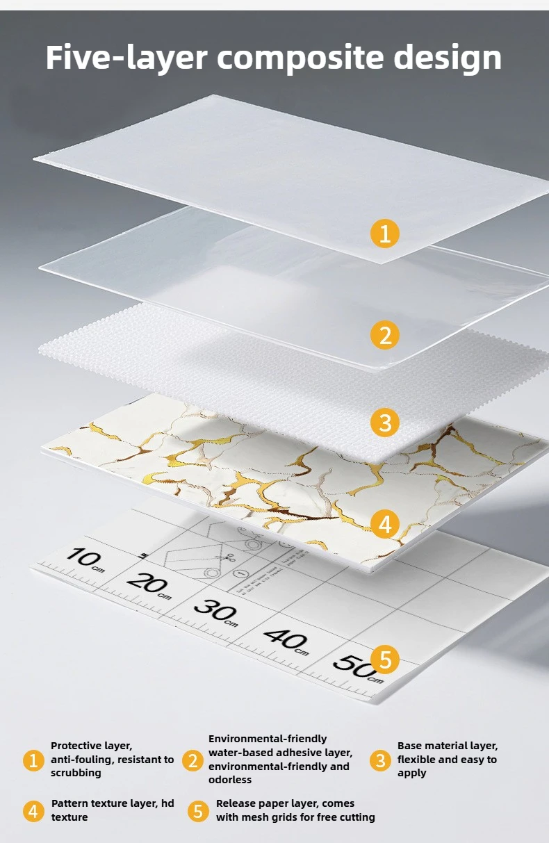 Marble Self-Adhesive Film 60cm x 5m Oil-Proof Kitchen Sticker Fire Resistant for Countertop Stove Easy DIY by Modern Home