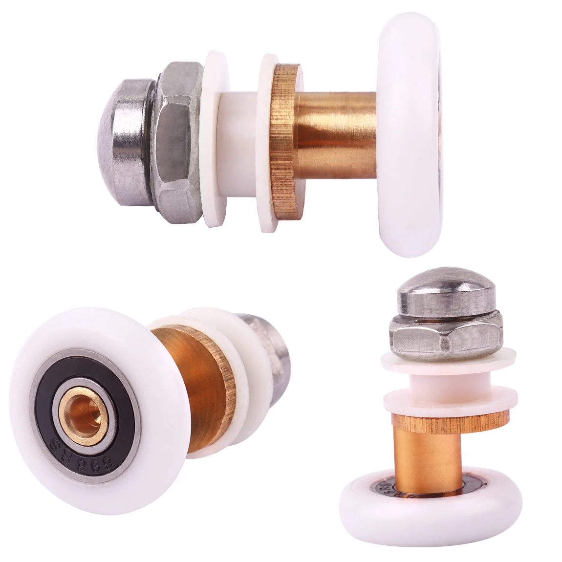 Latão vidro deslizante porta roda rolo, único excêntrico, polia do armário, 5-7mm, 20mm, 23mm, 25mm, 27mm, 4pcs