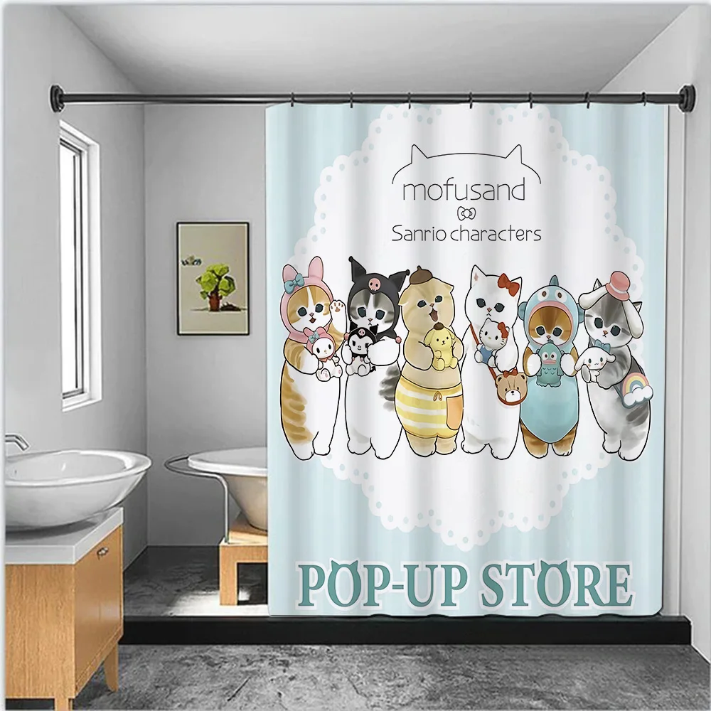 Shower Cute Cat Mofusands Curtain Waterproof Polyester Fabric Paint Colorful Bath Curtains Home Bathroom Decor Curtain With Hook view 4
