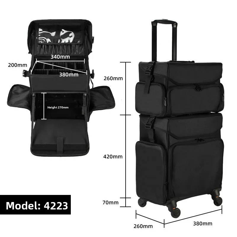 Large Capacity Cosmetic Bag, Makeup Artist Embroidery Nail Art Special Tie Rod Toolbox Oxford Spinning Letter Bag