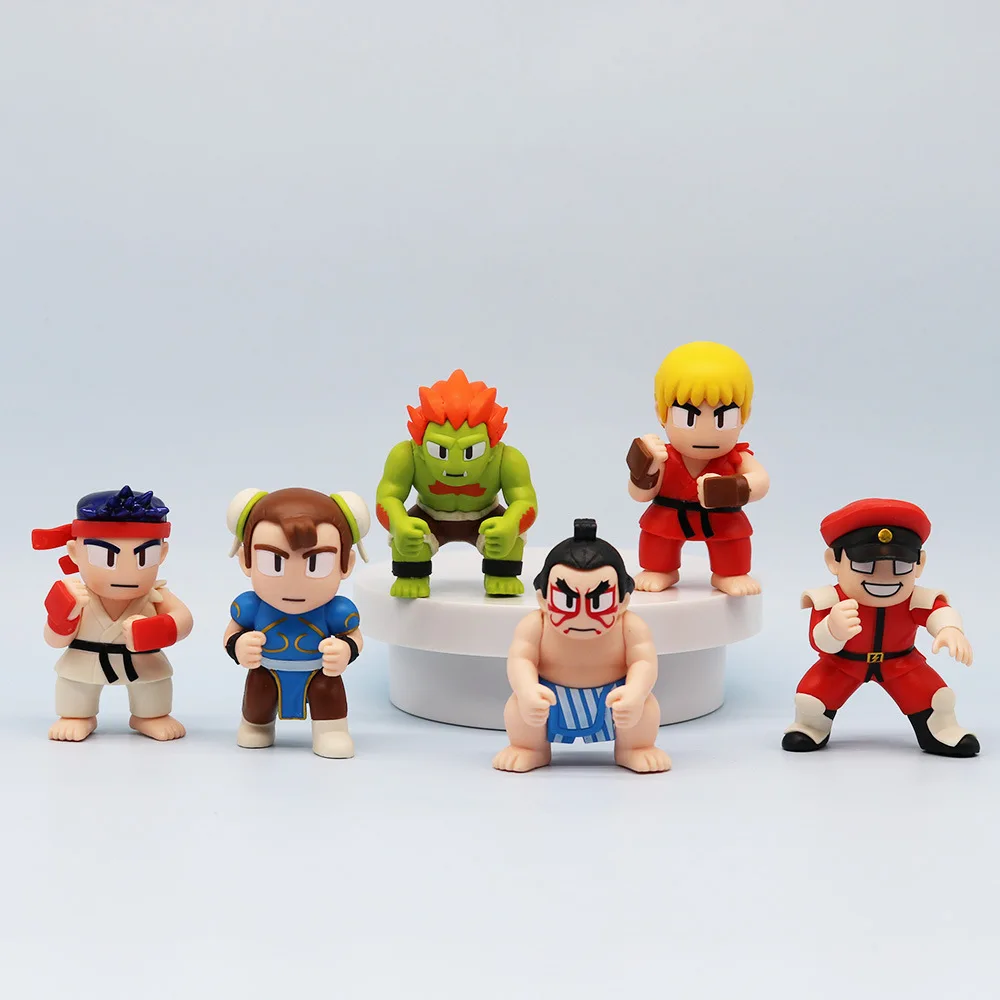 6pcs/set Cute Q Ver. Street Fighter Figure Ryu Ken Vega Chun-Li E. Honda Characters Game Peripheral Model Collectible Decor Toys