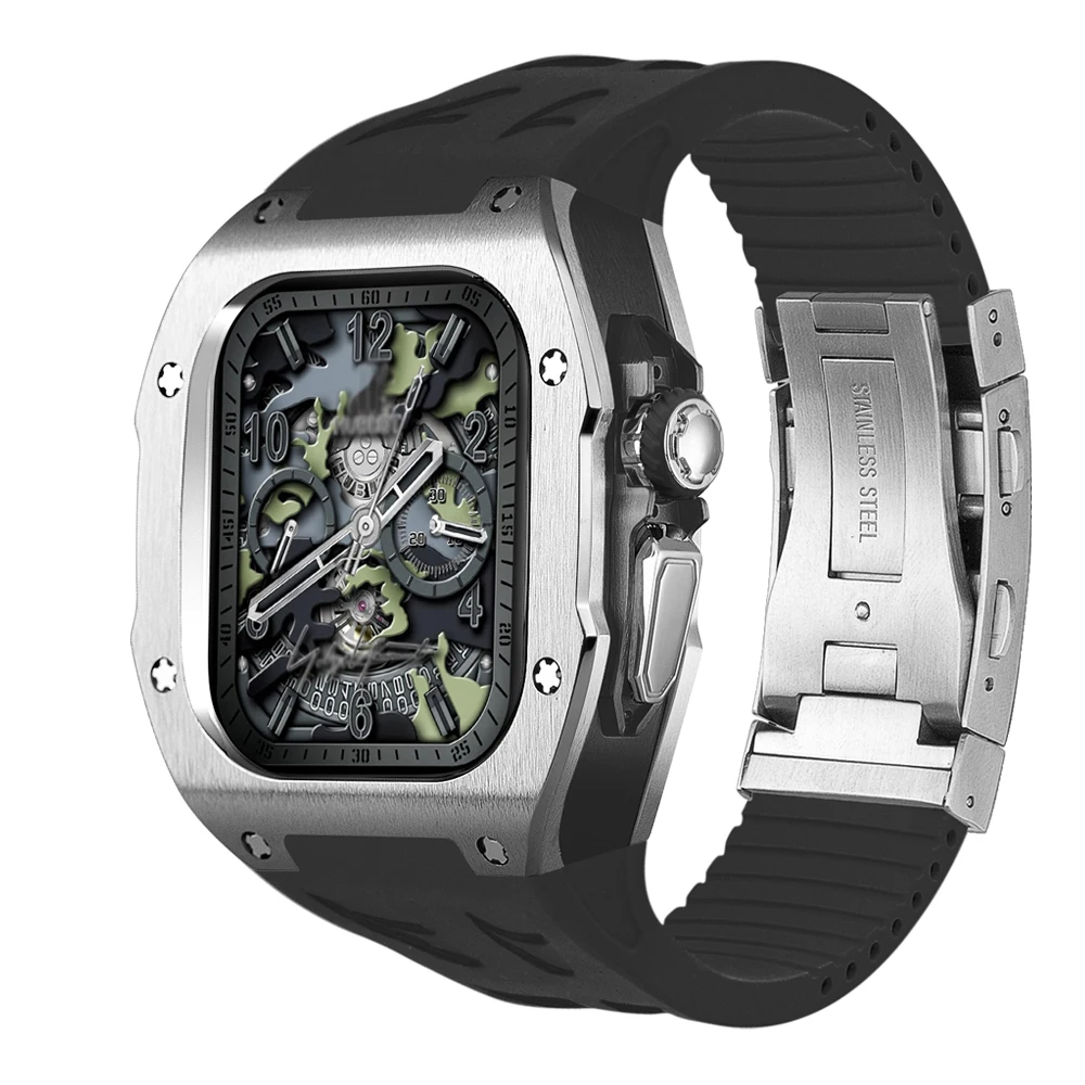 Modification Kit for Apple Watch Ultra 2 49mm Soul Cool Titanium Case for iWatch Ultra 49mm Mod Kit fluororubber Strap