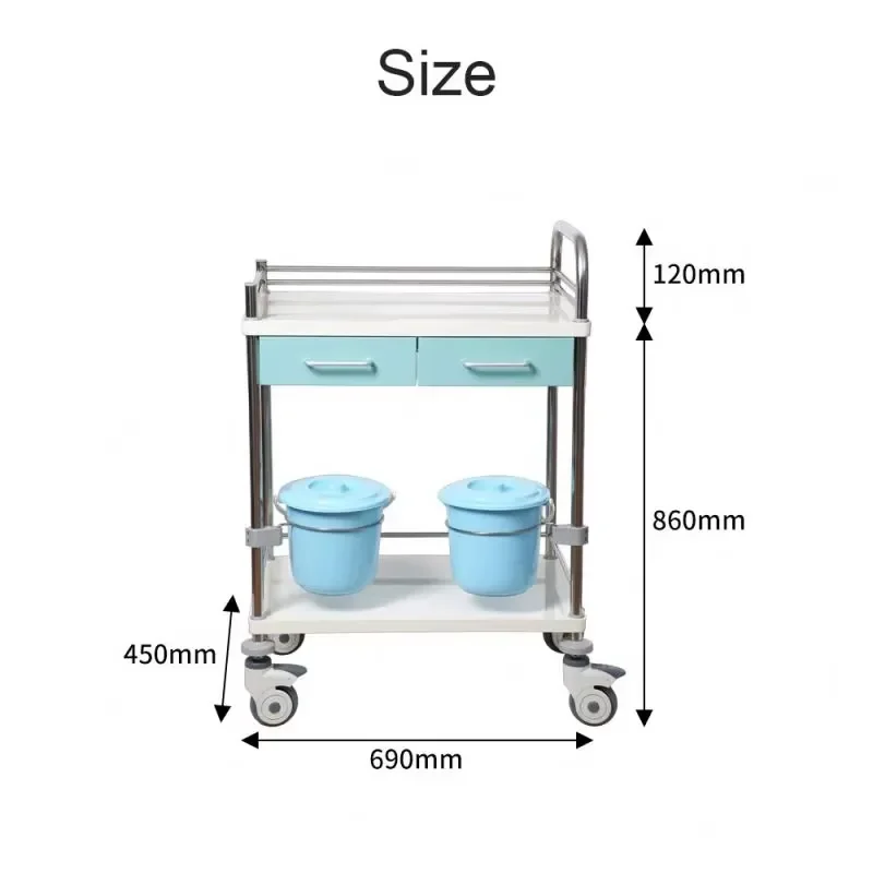 Double Layer Steel Plastic Medical Cart With Double Drawers Multifunctional Hospital Trolley For Clinic Nursing Home