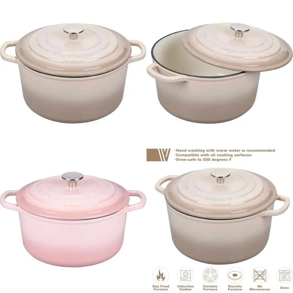 

6-Quart Round Enamel Cast Iron Dutch Oven Pot with Lid for Sourdough Bread Baking, Perfect for Baking Authentic Bread at Home