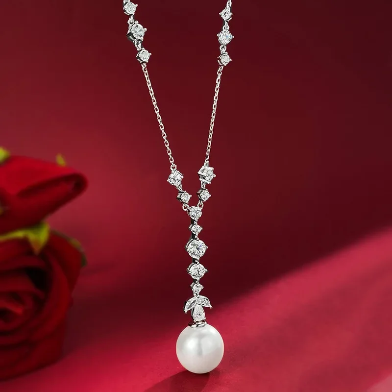 

New Fashionable And Luxury 925 Sterling Silver Beimu Pearl Necklace With High Carbon Diamonds Elegant Versatile Jewelry