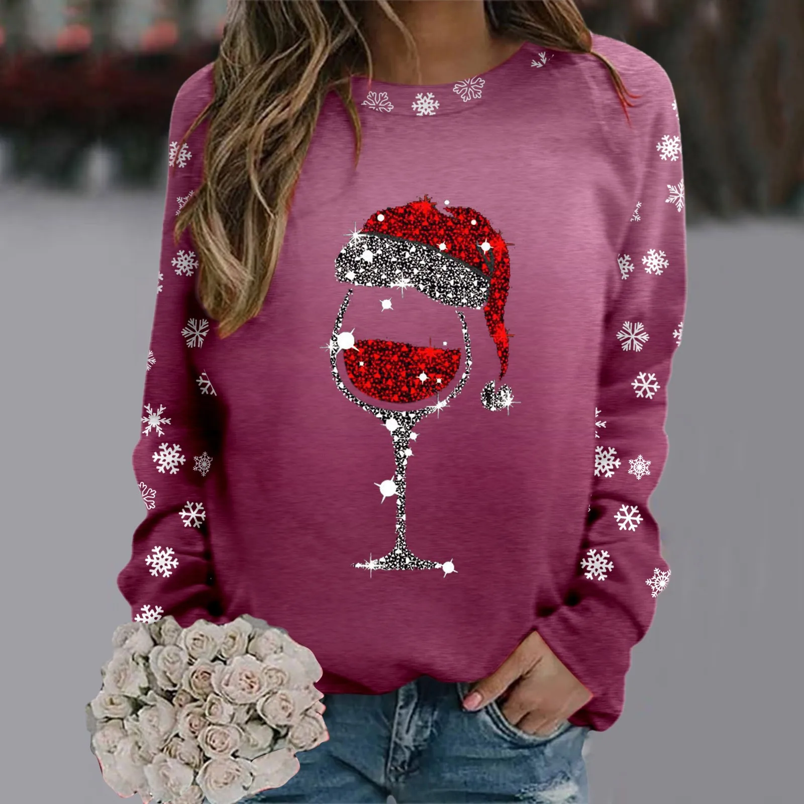 

Women's Fashion Merry Christmas Print Sweatshirt Round Neck Long Sleeve Fit Pullover Tops Casual Workout Shirts Loose Blouse