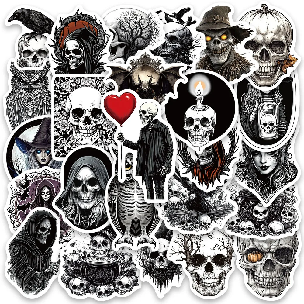 

50pcs Gothic Darkness Aesthetic Witch Skull Stickers For Luggage Laptop Water Bottle Notebook Waterproof Graffiti Vinyl Decals