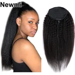 Kinky Straight Ponytail Extensions Human Hair Newmi Drawstring Yaki Straight Ponytail Extensions for Women Natural Hairpieces