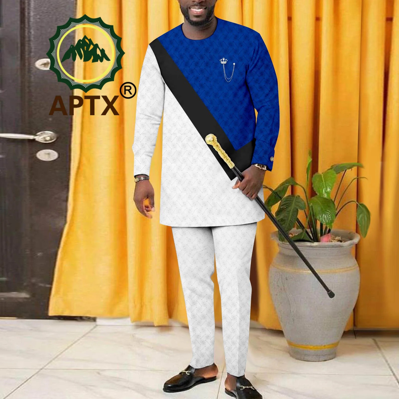 

African Traditional Clothes for Men Dashiki Top and Pants Casual Tribal Party Sport 2-Piece Set A2216071