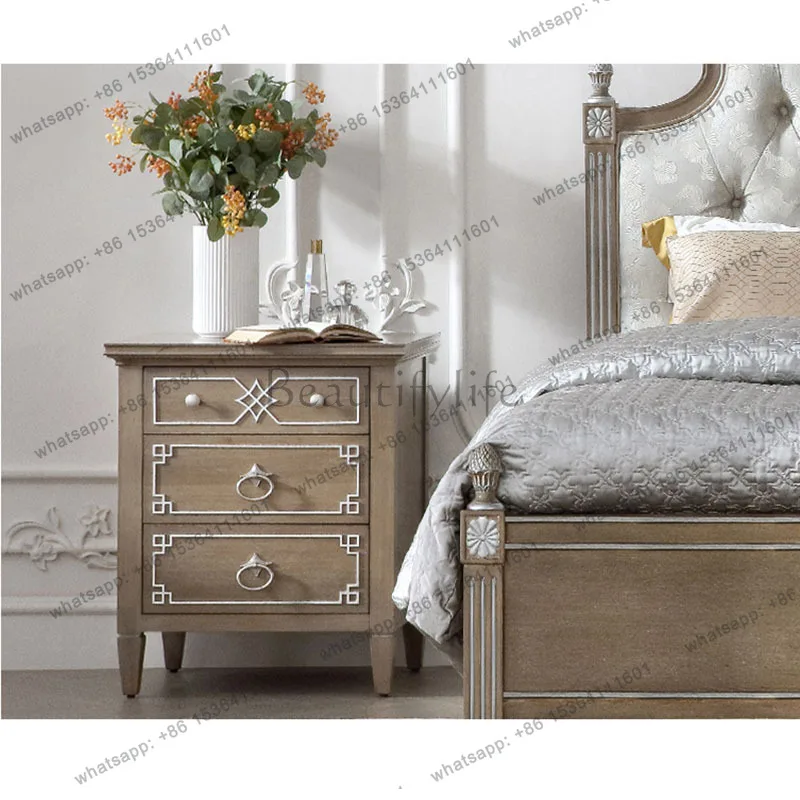 Home Italian upholstered bed, jacquard, off-white double master bedroom wedding bed