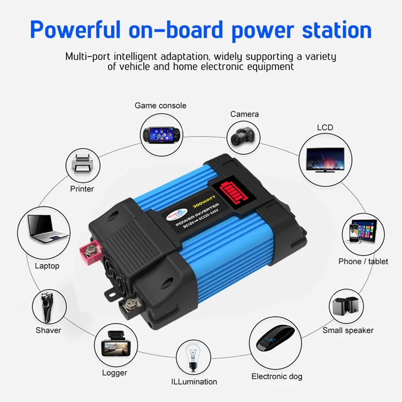 300W Max 600W Car Inverter LED Voltage Capacity Display Transformer Converter 12V To 220V Dual USB Inverter For Cars