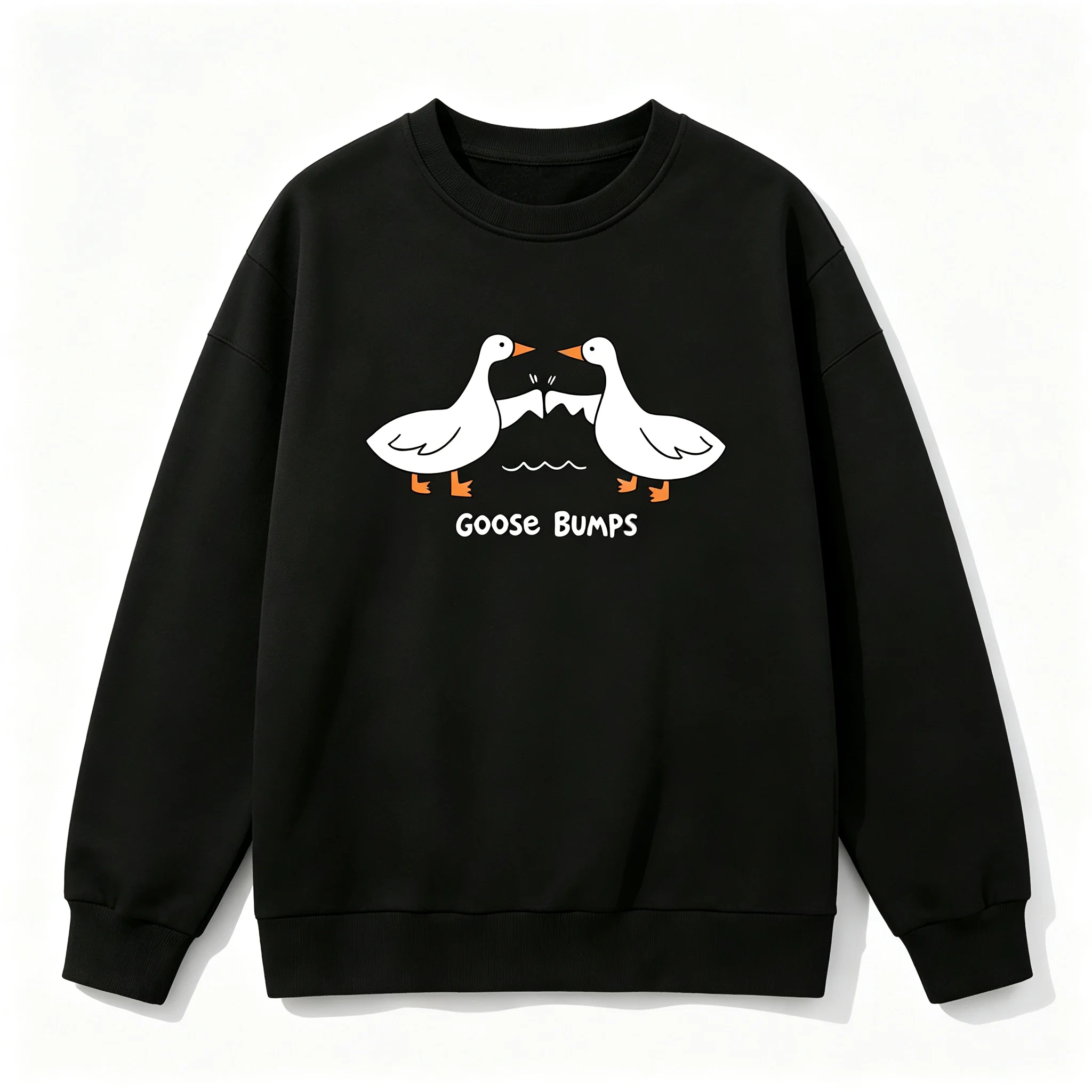 Unisex's Letter & Goose Print Drop Shoulder Cozy Sweatshirt, Casual Loose Long Sleeve Round Neck Pullover for Fall & Winter, Daily Wear Clothes for Men & Women