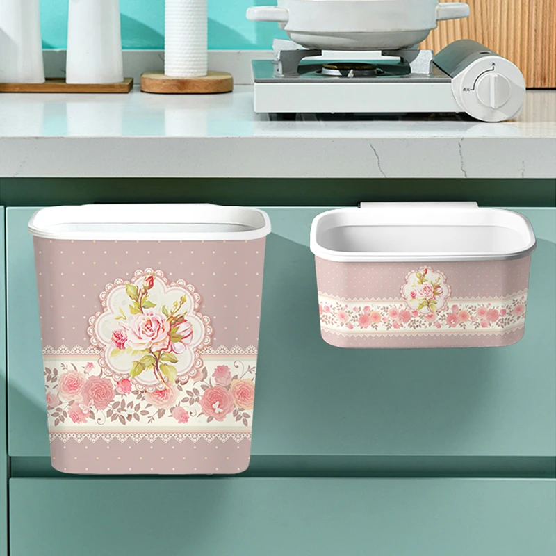 

Ретро роза мусорный бак пасторальный элегантный мусорный бак кухонное подвесное гигиеническое ведро креативная домашняя корзина для бумаги мусорная корзина для ванной комнаты