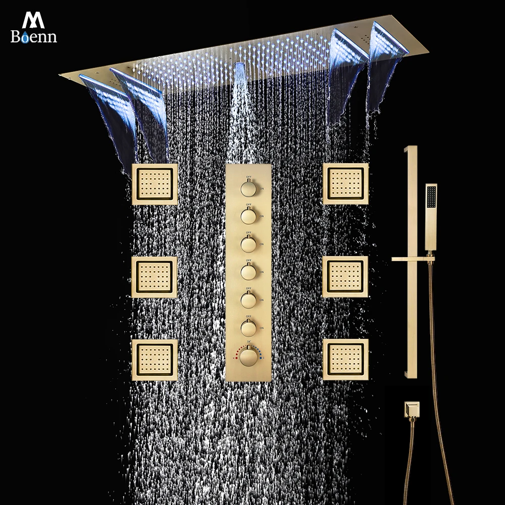 

M Boenn 35*12 Inch Lovers Shower Set Couple Space Private Spa Shower Head 6 Functions Thermostatic Mixer Shower Faucets Diverter