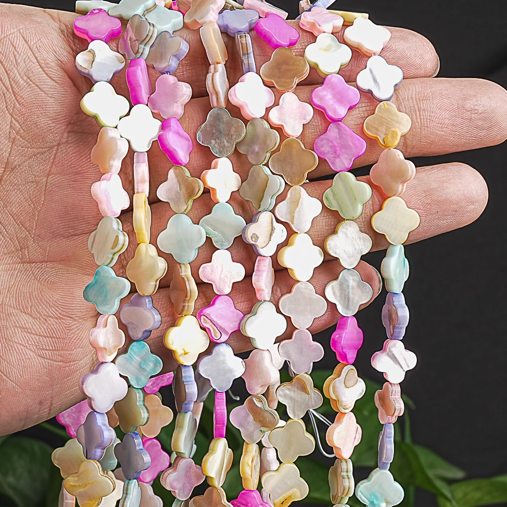 MACARON COLOR CLOVER SHELL BEADS NATURAL DYED FOUR LEAF SHAPE LOOSE CHARMS FOR DIY BRACELET NECKLACE EARRING JEWELRY MAKING SET