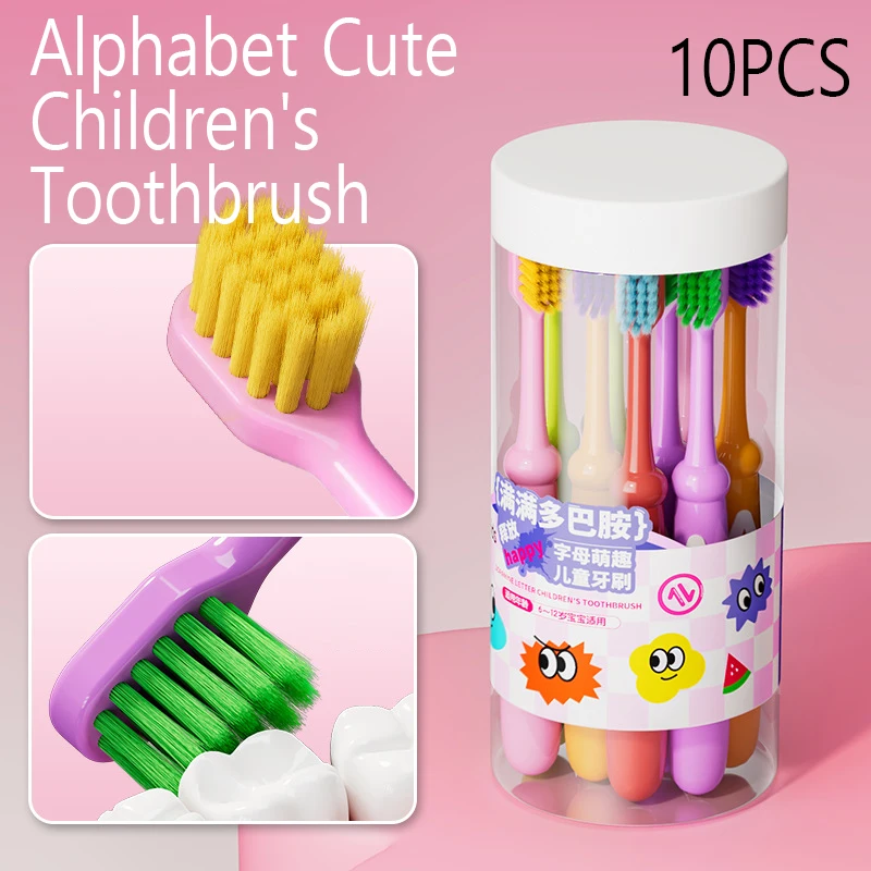 10PCS Cartoon Letter Children's Toothbrush With Fine Soft Bristles Household Toothbrush for 3-12-year-old Babies During Tooth