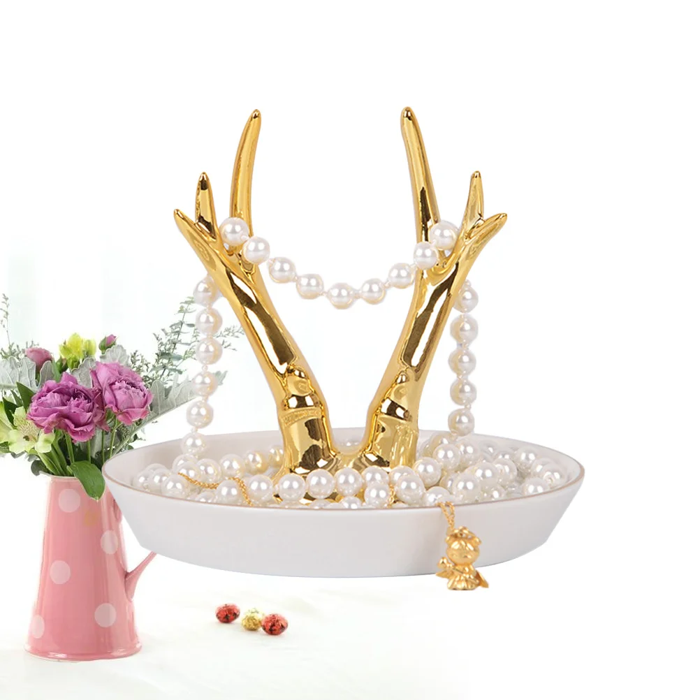 

Ceramic Deer Antler Jewelry Tray Organizer Perfect Ring Necklace Holder Decorative Storage Plate Gift for Women Home