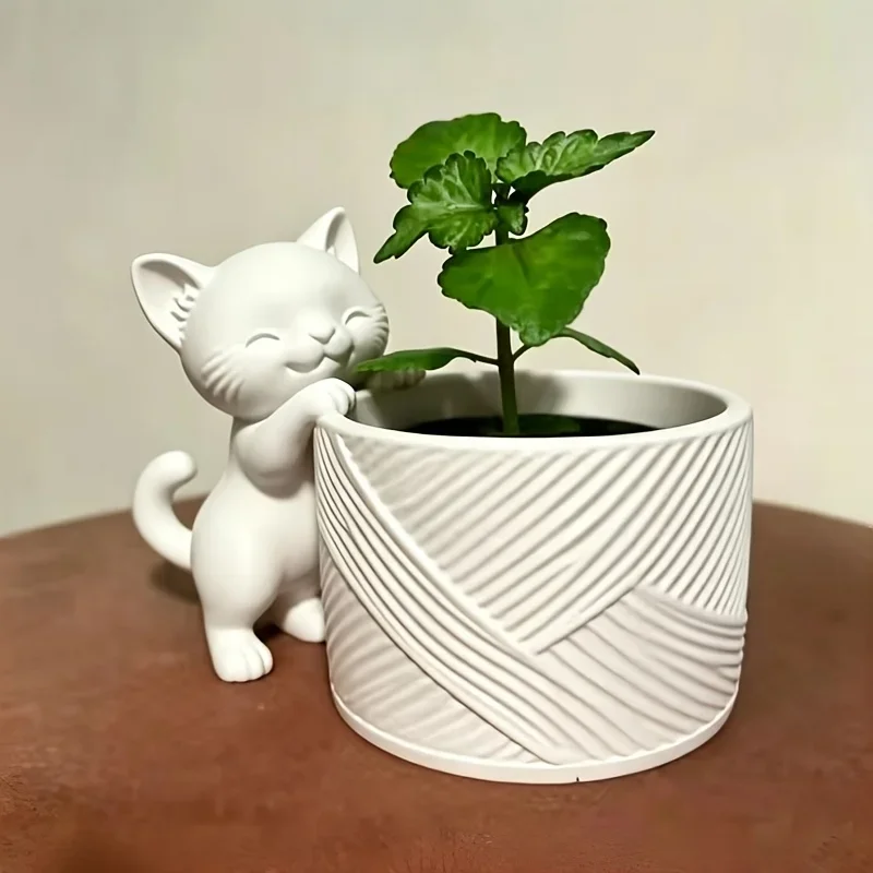 3D‑Printed Cute Cat Flower Pot, Dual‑Use Desktop Planter for Succulent, Air Pineapple, Creative Home Gardening Decoration
