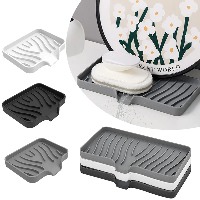 Self Draining Soap Bar Holder Silicone Kitchen Sink Soap Dish Sponge Tray Creative Washing Table Soap Tray Free Punch Drain Rack
