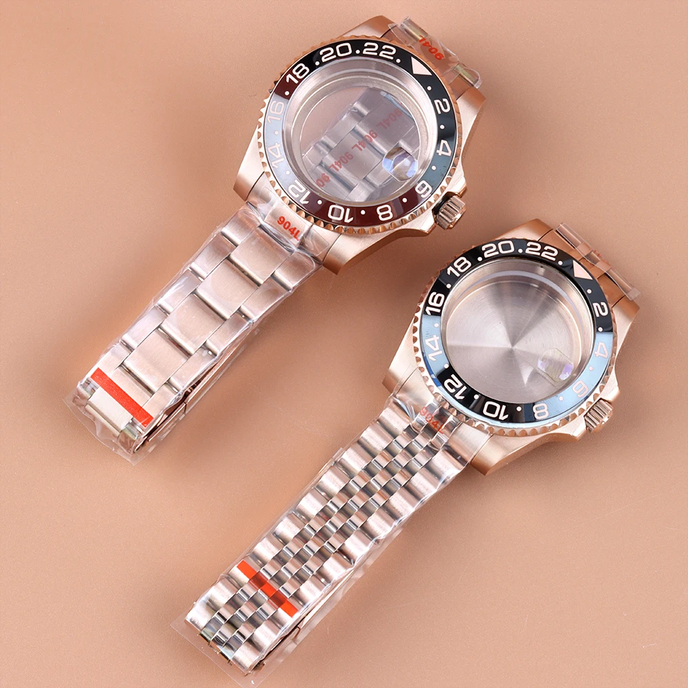 

Rose Gold 40mm Case Sapphire Glass For GMT SUB Seiko NH34 NH35 NH36 NH38 Movement YACHT-MASTER Watch Case Jubilee/Oyster Strap