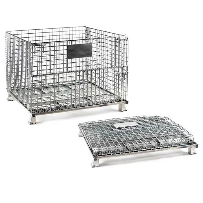 Wire Mesh Container Warehouse Heavy Duty 800kg Stacking Folding Metal Galvanized Wire Metal Pallet Storage Cages for Sale