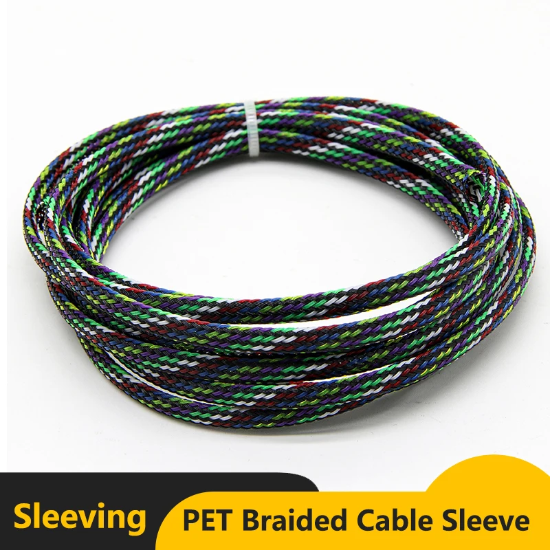 7 Colors PET Braided Cable Sleeving 2/4/6/8/10/12/14/16mm Expandable High Density Insulated Line Protection Wire Wrap Sheath DIY